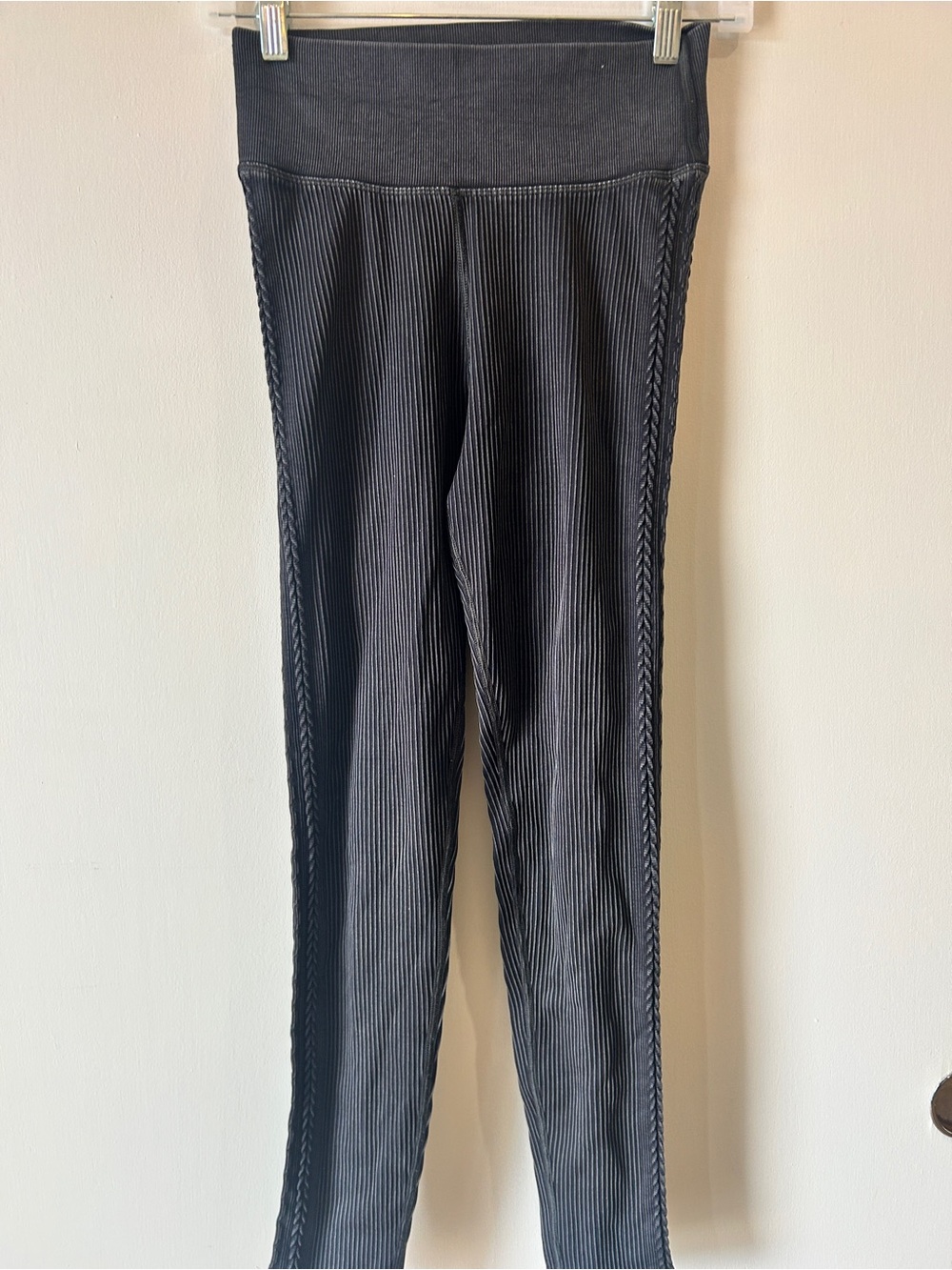 aerie Black Ribbed High-Waist Jeggings with Side Braid